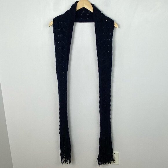 Roberto Collina Virgin Wool Superkid‎ Mohair Rectangular Scarf Fringe Navy Blue - Picture 10 of 11